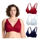Curve Muse Underwire Full-Coverage Bra 3-Pack Navy Red Green 42C