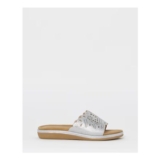 Cushion Walk Silver Floral Slide Sandals – Wide Fit (E)