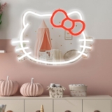 Cute Cat Mirror Neon Sign for Room Decor, Adjustable Brightness Neon Sign & Battery Operated, Anime Gifts for Girls, Birthday and Christmas Gifts for Girls, Women (9.9 x 13.4 inches))