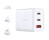 D-Link DCP-651 65W GaN Fast Charger 2 x USB-C & 1 x USB-A, Interchangeable Plugs, PD 3.0 & QC 4.0, Multi-Device Charging Block