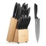 D.Perlla 15-Piece Stainless Steel Knife Set with Block, Non-Stick Coating