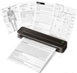 D90E Inkless Thermal Portable Wireless Travel Printer A4, Black USB link, fits 8.511 A4 thermal paper, inkless printer tech, works with phones & laptops, for home car office school use