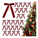 DARENYI 24Pcs Velvet Red Christmas Tree Bows