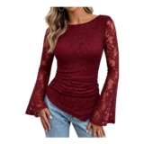 DEAL STACK – Grace Karin Womens Lace Blouse with Sheer Bell Sleeves