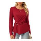 DEAL STACK – Grace Karin Womens Long Sleeve Wrap Blouse Red XXL
