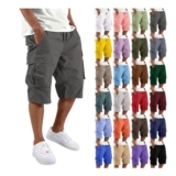 DEAL STACK – Mens Cargo Shorts 3/4 Length Cotton Quick-Dry Dark Gray XXXL