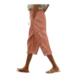 DEAL STACK – SXcggal Linen Cropped Trousers for Women, Elastic Waist, Coffee