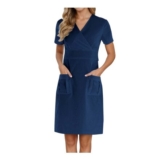 DEAL STACK – SXcggal Nurse Scrub Dress, V-Neck, Short Sleeve, Pockets, Navy, M