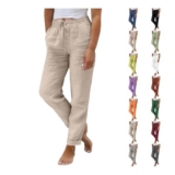 DEAL STACK – Womens Linen Trousers Petite Lightweight with Pockets