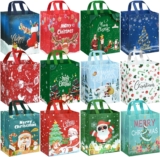 DECHISY 12Pack Small Christmas Bags, Non-Woven Reusable Christmas Bags, Xmas Tote Bag for Presents Shopping Party (272010 cm)