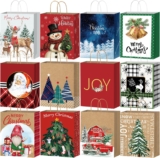 DECHISY 24 Pack Gift Bags, Small Christmas Bags for Presents, 18x10x23cm Christmas Gift Bags with Handles in 12 Designs, Multipack Xmas Paper Bags for Party Favour, Xmas Decoration