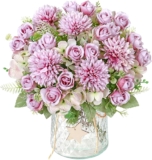 DEMIUKO 2 PCS Artificial Flowers Purple Hydrangea Fake Roses Bouquet Decor