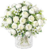 DEMIUKO 3 Bunches Peony Artificial Flowers Small Bouquet White Wedding Deko