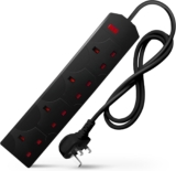 DESIRETECH Black Electric Extension Lead – 4 Gang, 1 Metre Cable with UK Plug & 3 Pin Socket – Wall Mountable & Multi Socket Mains Strip for Home, Bedroom, Kitchen, & Office (1 Pack)
