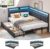 DICTAC Double Bed Frame with 2 Storage Drawers,Charging Station and Led Lights 4ft6 Double Daybed with Storage 135×190 Corner Platform Bed with Upholstered Guardrail,Space-Saving Double Sofa Bed,Grey