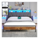 DICTAC King Size Bed Frame with Upholstered Storage Headboard, 150×200