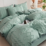 DJY Tufted Double Duvet Cover Set, 3 Piece Green Microfiber Bedding – Soft, Lightweight & Breathable All Season Set with Zipper Closure (Double, 200x200cm)