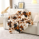 DREAMLANDING Faux Rabbit Fur Luxury Plush Sherpa Throw Blanket Reversible Fuzzy Warm Cozy Fluffy Fur Blanket for Bed Sofa Couch Home Decor (Brown Cow, 130 150cm)