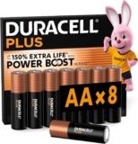 DURACELL Plus AA Alkaline Batteries (8 Pack) 1.5V, LR06 Double A Battery-Up to 150% Extra Life-Power Boost Actives-Gaming Controllers, Digital Cameras-100% Recyclable Packaging