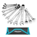 DURATECH 12-Piece Flex-Head Ratchet Spanner 8-19mm, Combination Wrench Set 72 Tooth Ratchet, Chrome Vanadium Steel, Metric, Poll-up Pouch
