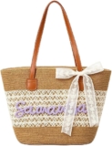 Dacomfy Personalised Straw Beach Bag for Women Large Papyrus Woven Tote Bag with Name Lightweight Summer Shoulder Bag for Holiday, Pool, Travel and Shopping