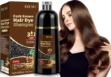 Dark Brown Hair Dye Shampoo 3 in 1 for Grey Hair Coverage, Men Women