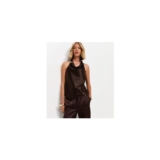 Dark Brown Hardware Detail Satin Cowl Neck Top