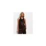 Dark Brown Hardware Detail Satin Cowl Neck Top