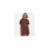 Dark Brown Lace Hem Trim Mini T-Shirt Dress