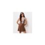 Dark Brown Satin Lace Trim Sleeveless Mini Dress
