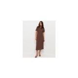 Dark Brown Shirred Bodice Textured Midi Dress