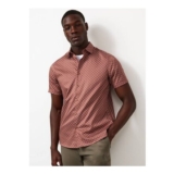 Dark Pink Geometric Print Satin Short Sleeve Cotton Shirt