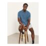 Dark Teal Blue Short Sleeve Relaxed Fit Garment Dye Geo Textured Shirt