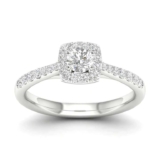 De Beers Certified Engagement Ring 18ct White Gold & Platinum Cushion Halo 0.50ct Diamond Ring (Limited Sizes) Free C&C