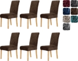 Deconovo Chair Covers for Dining Chair, Decorative Velvet Chair Covers, Stretch Slipcovers Elastic Furniture Covers, Chocolate, Set of 6