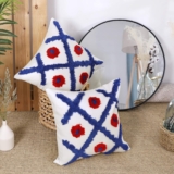 Deconovo Pack 2 Diamond Embroidered Pattern Cotton Throw Pillowcases Cushion Covers for Livingroom Sofa Bed Christmas with Invisible Zipper 18 x 18 Inch 45 x 45 cm Dark Blue and Red
