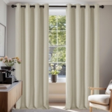 Deconovo Super Soft Solid Thermal Insulated Eyelet Room Darkening Curtains for Living Room 55×82 Inch 2 Panels Light Beige