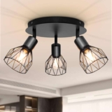 Dehobo E14 3-Way Ceiling Spot Light, Adjustable Black Metal Wire Cage