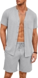Demegimi Mens Pyjamas Set Summer Short Pyjamas 2-Piece Short Sleeve Button-Down Top and Pyjama Shorts Nightwear Loungewear
