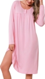 Demegimi Womens Long Nightdress V Neck Sleepwear Full Length Nightgown with Long Sleeves and Lace Trim Cotton Winter Nightshirt Soft and Comfortable Loungewear for Ladies