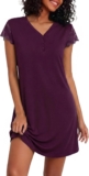 Demegimi Womens Nightshirts Cotton Nightdress Lace Nighties for Ladies V Neck Short Sleeve Nightgown Loungewear