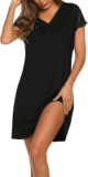 Demegimi Womens Nightshirts Cotton Nightdress Lace Nighties for Ladies V Neck Short Sleeve Nightgown Loungewear