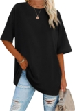 Demegimi Womens Oversized T-Shirt Round Neck Half Sleeve Loose Fit Tees Half Sleeve,Plain Baggy Tunic Tops,Casual Summer Holiday Clothes,Ladies Basic Tee,Capsule Wardrobe,Easy Matching,Daily Wear