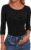 Demegimi Womens Ribbed 3/4 Sleeve Round Neck Top Slim Fit Stretch Viscose Fitted Ladies T-Shirt Smart Casual for Autumn Winter