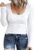Demegimi Womens Scoop Neck Top Casual Lace Trim Ribbed Long Sleeve Tee