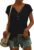 Demegimi Womens T-Shirts V-Neck with Button Ladies Short Sleeve T Shirt Ribbed Slim Fit Summer Tops for Women