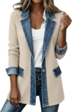 Denim Patchwork Jacket for Women Collared Shirt Jackets Button Cardigan