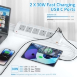Desk Extension Lead 1.8M, PD 30W Power Strip with Retractable USB C Cable – Sold by HUAYIJM / FBA
