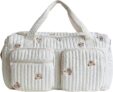 Diaper Tote Bag, Quilted Baby Changing Bag with Teddy Bear Embroidery, Large Capacity White Maternity Bag for Hospital Travel, Baby Nappy Storage Tote with Multiple Pockets
