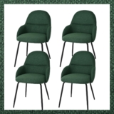 Dining Chairs Set of 4,Modern Kitchen Chairs with Metal Legs and Curved Backrest,Polyester Armchairs for Living Room,Dining Room,Lounge,Dark Green